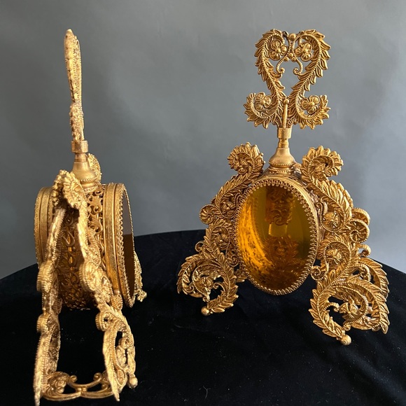 Vintage Perfume Bottle Gold Ormolu Filigree Amber Glass Hollywood Regency￼￼ - Picture 10 of 10